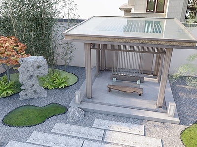 新中式中式庭院小品 中式庭院 新中式庭院 花园庭院 花园凉亭 户外凉亭