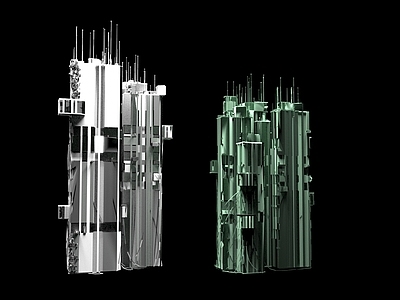 工业艺术风格建筑 未来赛博朋克建筑
