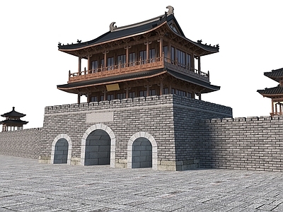 中式古建筑 城墙 古建筑 中式古城城门 汉代古城 城楼古建筑