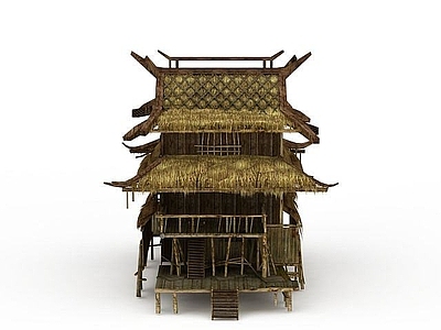 现代其他景观小品 茅草屋