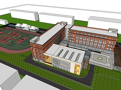 现代学校建筑 学校操场 教学楼学校