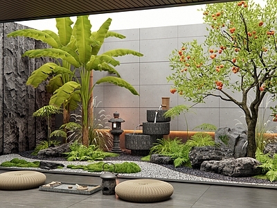 现代庭院 别墅庭院 天井庭院 植物景观 景观石头 枯山水