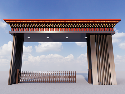 新中式中式风格建筑 藏式工厂入口大门 藏式大门