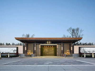 新中式中式门头 新中式入口门头 古典门楼 展示区门头 施工图