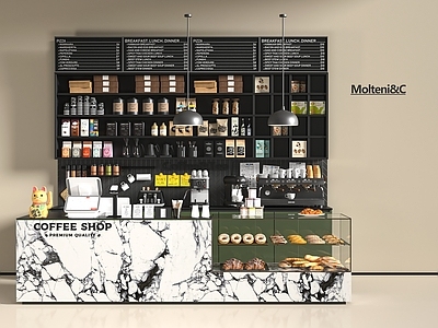 现代咖啡厅 奶茶店 面包店展柜 咖啡机 工作台 收银台