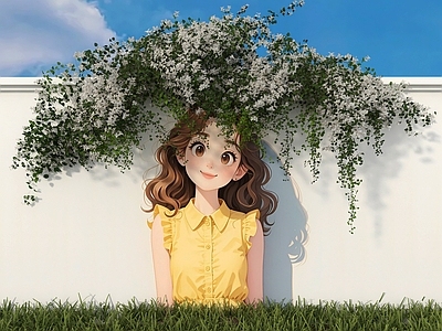 现代文化墙 墙面美陈美女 花卉