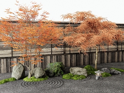 日式景观石 枯山水 红枫 苔藓景观 庭院景观小品 植物造景