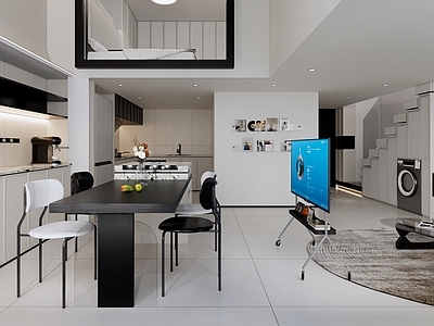 现代极简客餐厅 极简loft客餐 玄关 loft