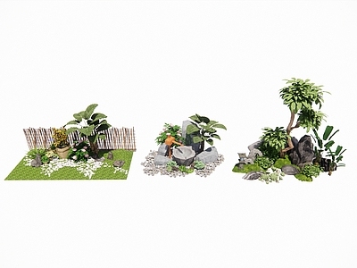 现代新中式其他景观小品 新中式景观小品 庭院园林造景 乡村篱笆墙 造景水钵 竹篮盆栽