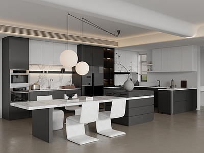 现代意式开放式厨房 餐厅厨房 半开放式厨房 岛台厨房 吧台厨房