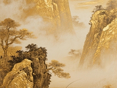 轻奢金箔银箔 金箔岩彩 国风 山水画