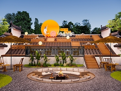 现代庭院 网红上房揭瓦景观 屋顶打卡拍照点 场景设施屋顶 庭院下沉吧台 上房揭瓦