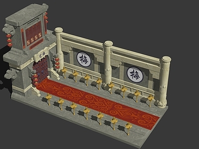 中式复古风格建筑 神仙楼 场景建筑