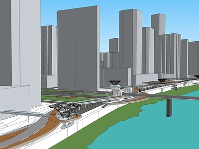 现代工业鸟瞰规划 城市滨水岸线 城市阳台 风光带 城市规划 滨水景观