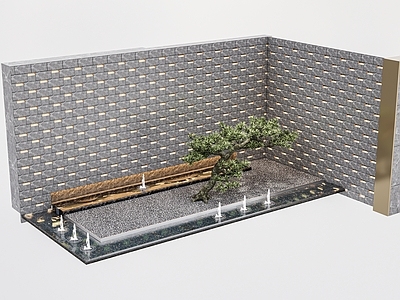 现代新中式庭院小品 迎客松禅意水景 石材背景墙 鹅卵石枯山水景观 小区大门景墙 喷泉水景庭院水景