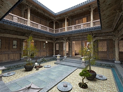 中式中古古建 古建 民宿 四合院 庭院 天井