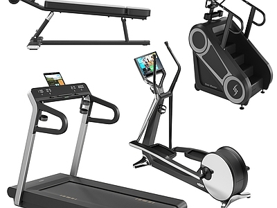 现代健身器材 健身器材组合 跑步机 椭圆机 爬楼机 腹肌板
