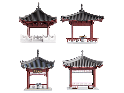 新中式中式古建筑 四角亭 亭子 凉亭