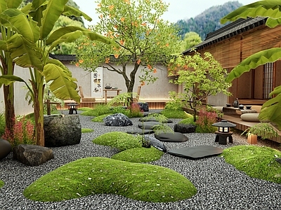 日式新中式庭院 乡村庭院 枯山水 微地形 汀步 芭蕉