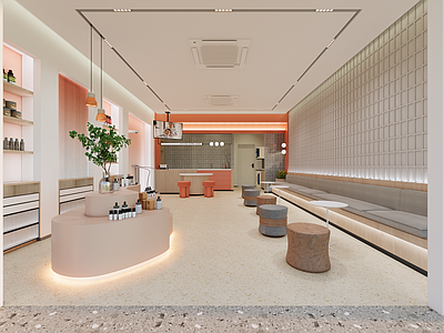 奶油简约美妆店 粉色 极简 化妆品 展示 体验