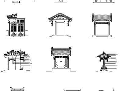 中式门 中式牌坊 施工图