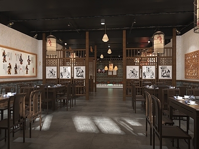 中式现代中餐厅 中式饭馆 中式饭店 中式餐桌椅组合 中式隔断 中式餐饮店铺