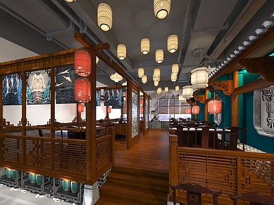 中式新中式中餐厅 中式饭馆 中式饭店 中式隔断 新中式背景墙 中式吊灯