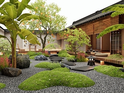 日式庭院 杂木庭院 汀步石 枯山水 芭蕉 柿子树