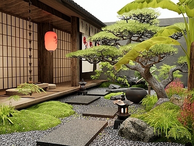 日式庭院 乡村庭院 植物景观 汀步 石板 微地形
