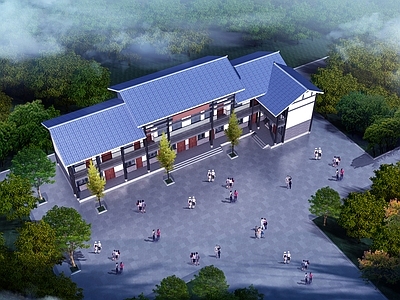 中式社区服务中心 服务中心 古建筑 仿古