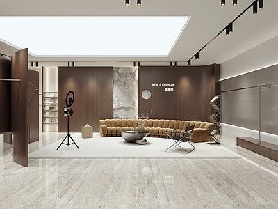 意式极简直播间 服装店直播间 服饰带货直播间 家居直播间 背景墙 弧形沙发茶几组合