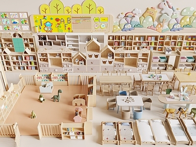 现代幼儿园 幼儿园家具 儿童书柜 儿童桌椅 儿童午休床 幼儿园用品