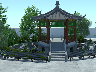 新中式景观公园 公园亭子
