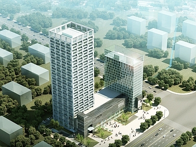 现代办公楼建筑 现代办公楼总平面 商务办公楼 总平面图及彩图 施工图
