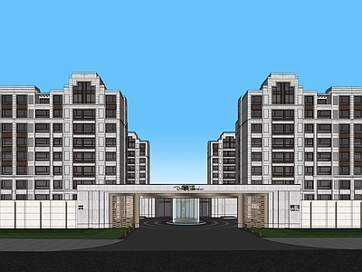 现代新中式小区建筑 入户单元 小区大门 售楼处 住宅 规划景观