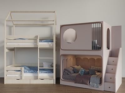 现代奶油上下床 儿童上下床 双层床 实木床 布艺床