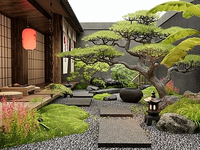 日式庭院 乡村庭院 植物造景 罗汉松 石板汀步 花草