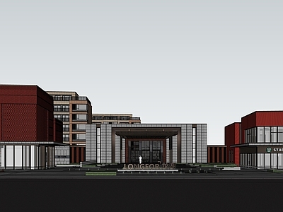 现代工业小区建筑 示范区 售楼处 展示区 龙湖 红砖