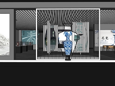 现代其他文化空间 青花瓷展厅 艺术展厅 青花瓷展览区 博物馆展厅