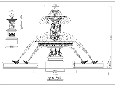 柱子节点 喷泉施工大样图 施工图
