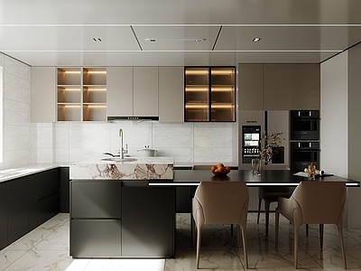 现代意式开放式厨房 餐厅厨房 半开放式厨房 岛台厨房 吧台厨房