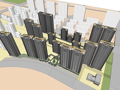 现代简约小区建筑 居住区规划 高层居住 入口大门 售楼处