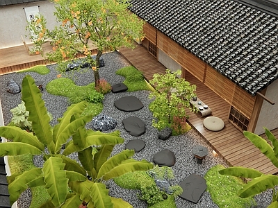 日式乡村庭院 汀步 枯山水 微地形 植物景观 芭蕉