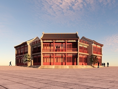 新中式中式商业街 古建沿街商业 灰砖垂花沿街商业 复古商业街 中式商业街