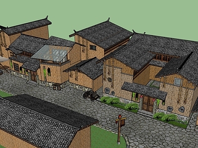 新中式中式民宿建筑 夯土建筑 黄土建筑 民宿古建