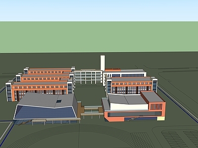 现代新中式学校建筑 学校操场 教学楼学校