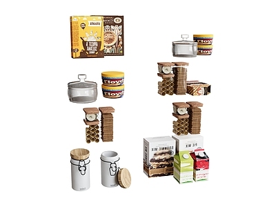现代摆件组合 摆件容器厨房用品 饼干调味料 食物