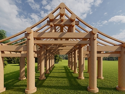 现代其他景观小建筑 木制建筑框架
