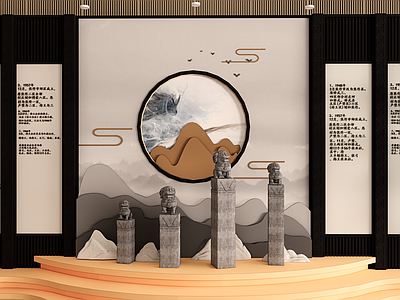 现代新中式背景墙 展馆对景墙 网红文化墙 壁画背景墙 格栅背景墙 文化墙