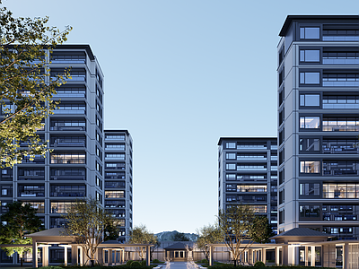现代小区建筑 公建化立面 D5渲染